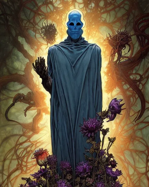 Prompt: the platonic ideal of flowers, rotting, insects and praying of cletus kasady ultimate carnage thanos dementor doctor manhattan chtulu nazgul bioshock davinci, d & d, fantasy, detailed, intricate, hyperrealism, intense, scary, decay, dmt, art by artgerm and greg rutkowski and alphonse mucha