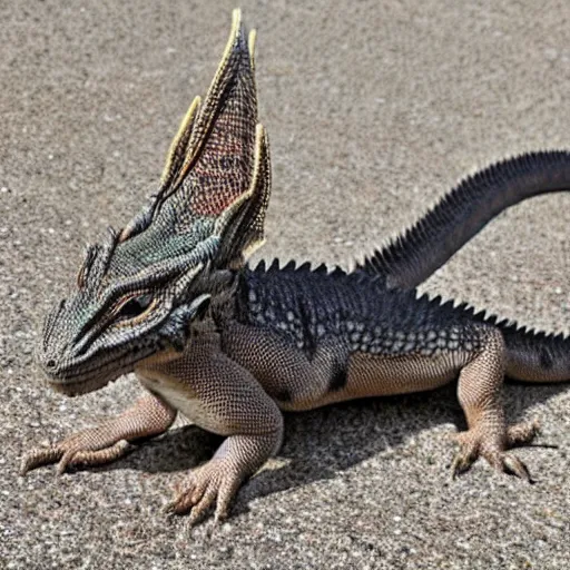 Prompt: photo of a scaly dragon puppy