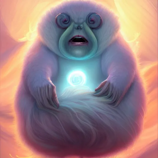 Image similar to the beautiful androgynous young tardigrade sun god tardigrade, very very long fluffy curly blond hair, pale white skin, 1 5 0 4, by sakimichan and rossdraws, 4 k digital painting, artstation cgsociety