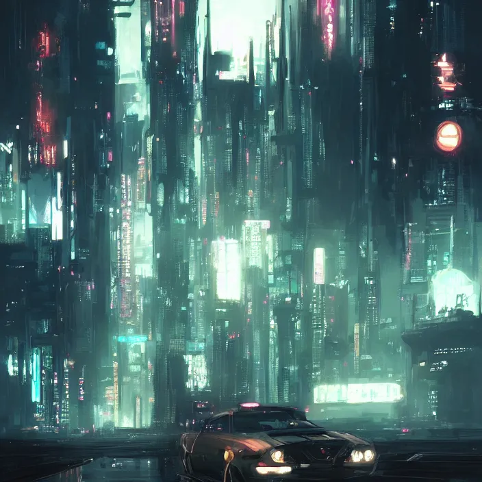 Prompt: noir skyline from cyberpunk thailand of the future, digital art, concept art, by greg rutkowski, by syd mead