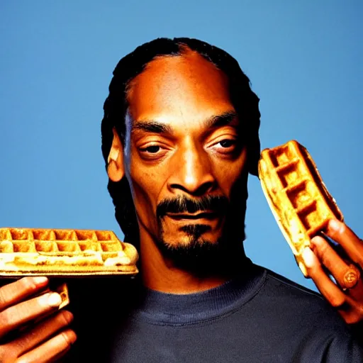 Prompt: Snoop Dogg holding a Waffle for a 1990s sitcom tv show, Studio Photograph, portrait, C 12.0