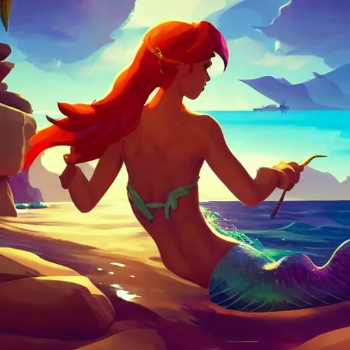 Image similar to painting mermaid treasure on sea of thieves game avatar hero smooth face median photoshop filter cutout vector, behance hd by jesper ejsing, by rhads, makoto shinkai and lois van baarle, ilya kuvshinov, rossdraws global illumination