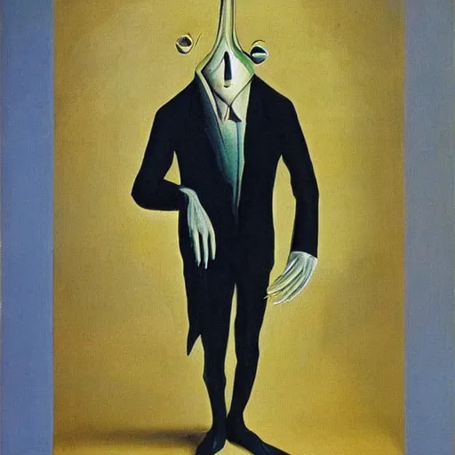 Image similar to A portrait of a humanoid dinosaur wearing a suit, eerie, by Salvador Dali
