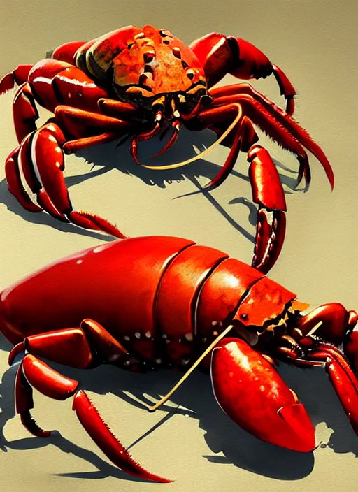 Image similar to portrait of epic lobster. highly detailed, digital painting, concept art, smooth, sharp focus, illustration, art by greg rutkowski