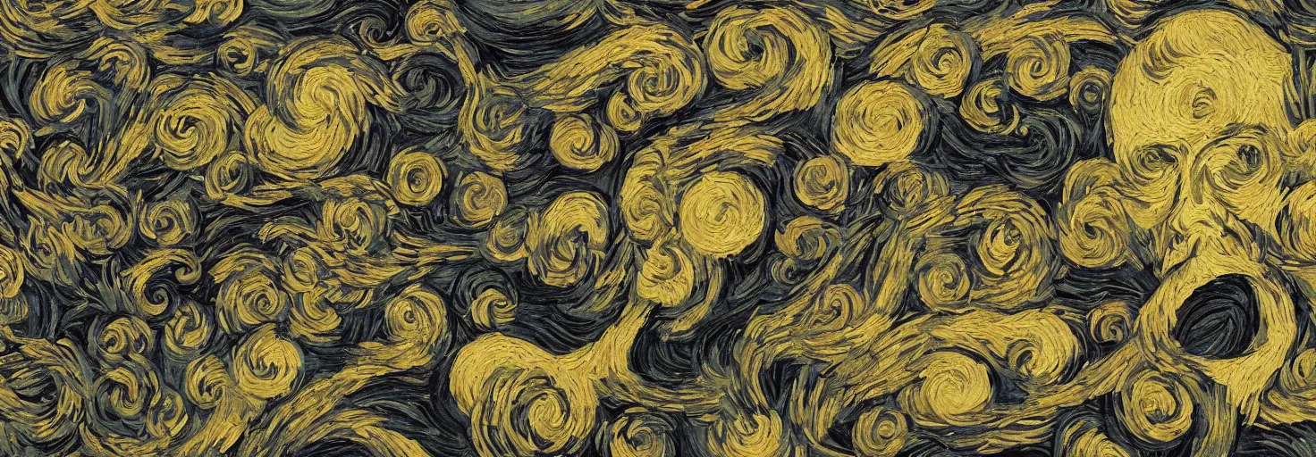 Image similar to Mural of AI art raising by Van Gogh and M. C. Escher collaboration, digital art, mix of aesthetics, close up, high details