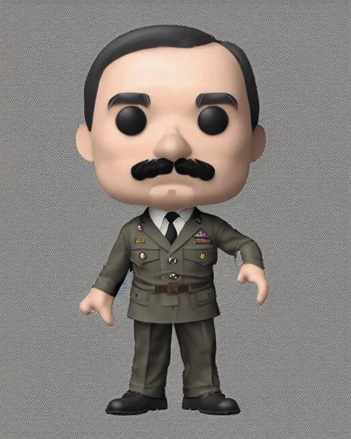 Image similar to full body 3d render of adolf hitler as a funko pop, studio lighting, white background, blender, trending on artstation, 8k, highly detailed