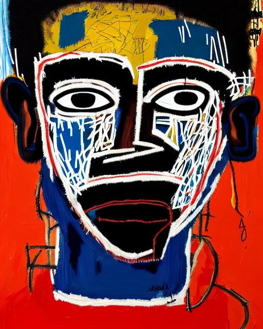 Prompt: A extremely highly detailed majestic hi-res beautiful immaculate head and shoulders award winning painting stunning masterpiece of the face of a strong black african man by Jean-Michel Basquiat, 8k, high textures, hyper sharp, insanely detailed and intricate, super detailed, 8k HDR high quality