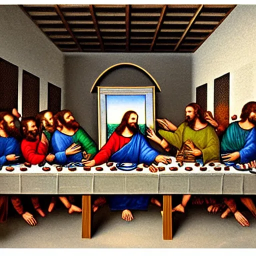 Image similar to a photo of the last supper, highly detailed photorealistic