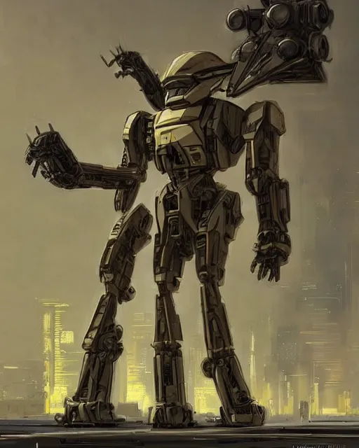 Image similar to an urban combat mecha in the style of jean giraud / ralph mcquarrie / syd mead / john berkey trending on artstation deviantart pinterest detailed realistic high resolution hd 8 k character portraits concept art