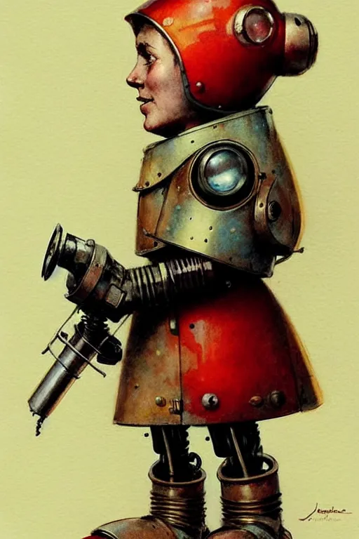 Image similar to adventurer ( ( ( ( ( 1 9 5 0 s retro future robot android explorer knomes. muted colors. ) ) ) ) ) by jean baptiste monge!!!!!!!!!!!!!!!!!!!!!!!!! chrome red