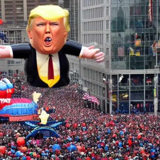 Image similar to big Donald Trump balloon at Macy's Thanksgiving Day parade, 4k