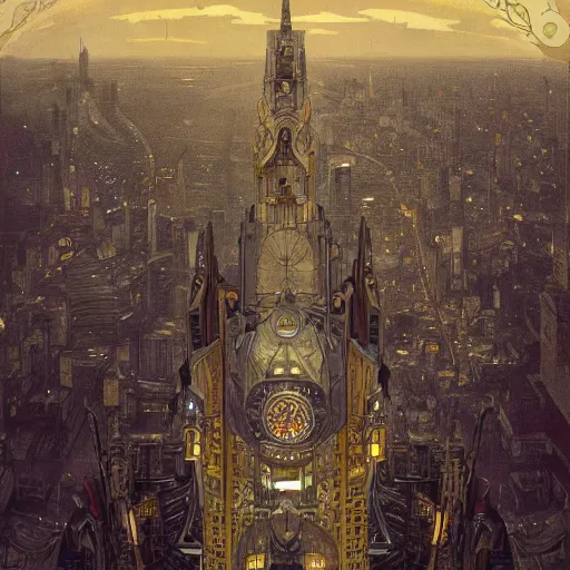 Image similar to high detail aerial photography of blade runner style city, intricate, elegant, highly detailed, gothic style, smooth, sharp focus, illustration, art by alphonse mucha