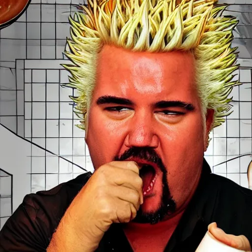 Prompt: Guy Fieri drowning himself in gravy sauce in flavor town, 4k, food, sauce, gravy