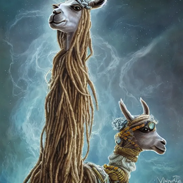 Image similar to llama with dreadlocks, industrial sci - fi, by mandy jurgens, ernst haeckel, james jean