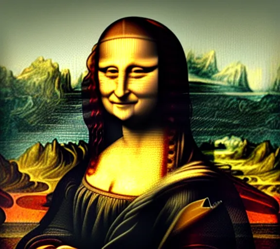 Image similar to A portrait of mona lisa smoking a giant joint, smoke, 8k, hyper-detailed, cinematic