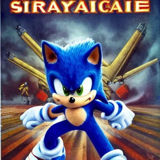 Image similar to hyper realistic Sonic the Hedgehog commit war crimes in Yugoslavia in 1998, military chronicle, realistic, in style of Francisco Goya , dark art, ray tracing, smooth