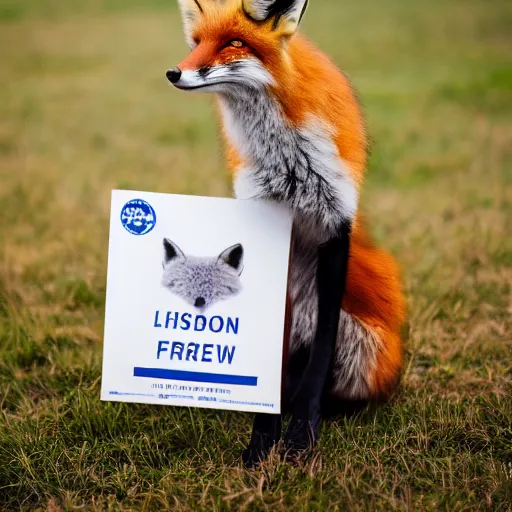 Image similar to a fox animal dressed in a suit in the style of a presidential campaign poster 8 5 mm f / 1. 4