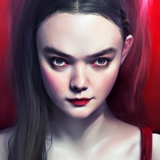 Image similar to portrait of modern darna, elle fanning as scarlett witch in prey, intricate, elegant, dark vibes, highly detailed, digital painting, artstation, glamor pose, concept art, smooth, sharp focus, illustration, art by wlop, mars ravelo and greg rutkowski