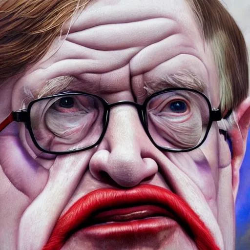 Image similar to UHD hyperrealism painting of Stephen Hawking wearing accurate clown makeup, by Antonio Caparo and Ferdinand Knab and Greg Rutkowski, UHD, photorealistic, trending on artstation, trending on deviantart, correct face, realistic clown makeup