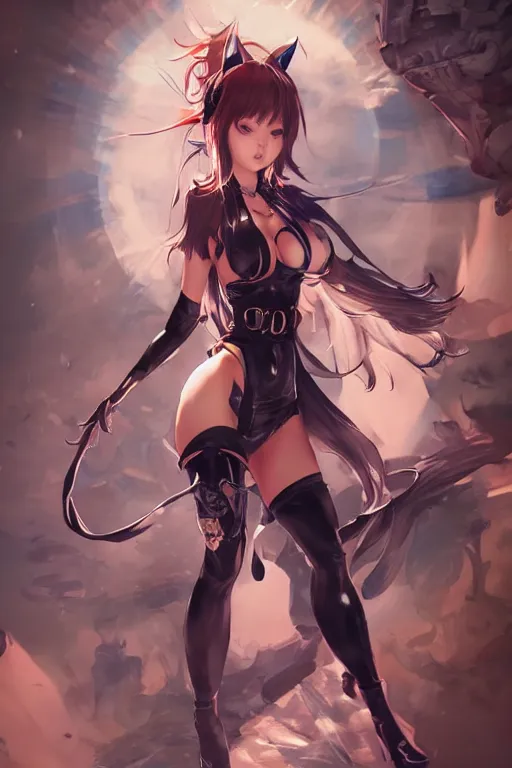 Image similar to cat girl in a blade and soul spinoff artbook rendered by the artist Hyung tae Kim, Jiyun Chae, Lê Long, Joe Madureira, trending on Artstation by Hyung tae Kim, artbook, Stanley Artgerm Lau, WLOP, Rossdraws , James Gurney