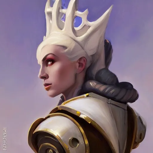 Image similar to greg manchess portrait painting of partially armored white queen from alice in wonderland as overwatch character, medium shot, asymmetrical, profile picture, organic painting, sunny day, matte painting, bold shapes, hard edges, street art, trending on artstation, by huang guangjian, gil elvgren, ruan jia, randy vargas, greg rutkowski