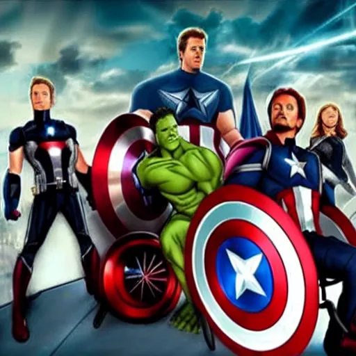 Image similar to the avengers but they are all in a wheelchair