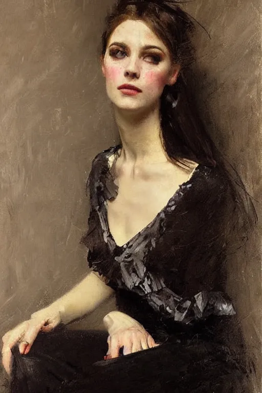 Image similar to Richard Schmid and Jeremy Lipking victorian genre painting full length portrait painting of a young beautiful woman victorian rich dancer