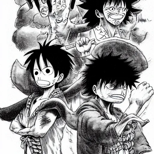 Image similar to [ luffy mustache ] ( by kentaro miura ) ( by george morikawa )