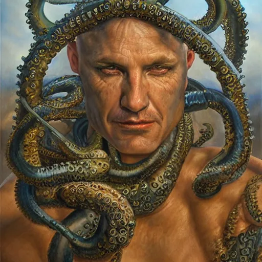 Prompt: portrait of a warrior with tentacles, by donato giancola.