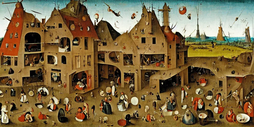 Image similar to a waffle making factory by hieronymus bosch, highly detailed, colorful