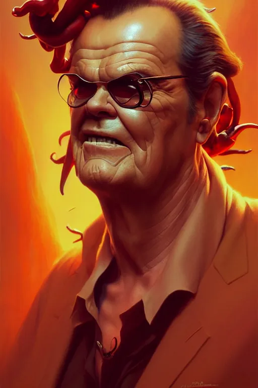 Image similar to jack nicholson is a chilli, hyper detailed, digital art, artstation, cinematic lighting, studio quality, smooth render, by peter mohrbacher, hajime sorayama, wayne barlowe, boris vallejo, aaron horkey, gaston bussiere, craig mullins