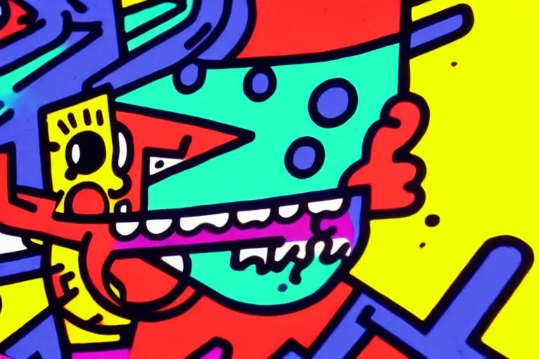 Image similar to someone taking a selfie smiling during the apocalypse, bright neon colors, intricate details, complementary colors, detailed face, backlighting, octane render, depth of field, extremely detailed, trending in artstation, focus on face, sharp focus, radiant light, beautiful composition, drawn by roy lichtenstein, keith haring, romero britto