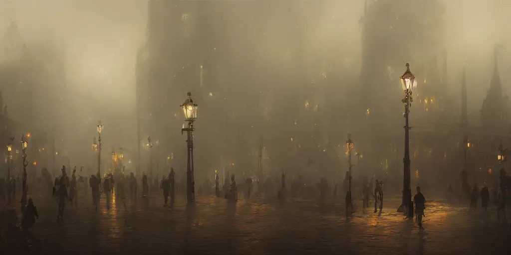 Prompt: a thick swirling fog obscuring a parade, soft lighting, night, unreal engine, digital art, 8 k, oil painting, fantasy art, illustration, detailed and intricate environment