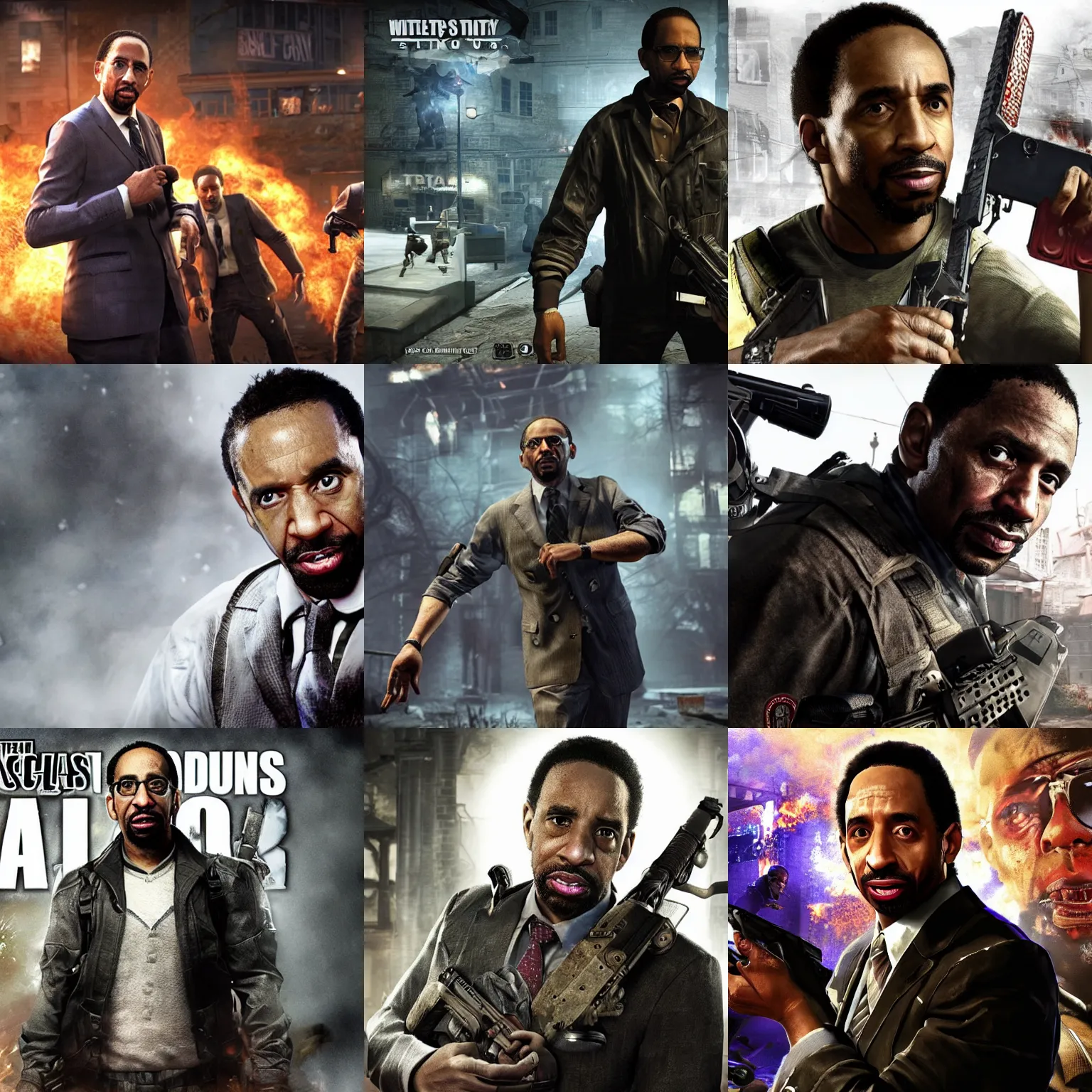 Prompt: stephen a smith in call of duty zombies, ps 4, video game still