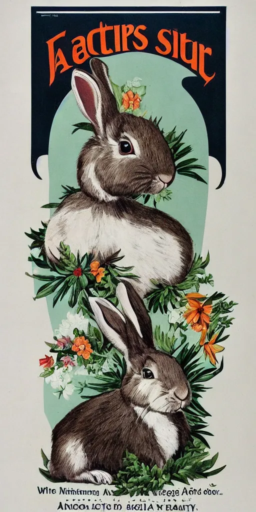 Image similar to a rabbit in the style of a 1 9 1 0 s poster advertisement