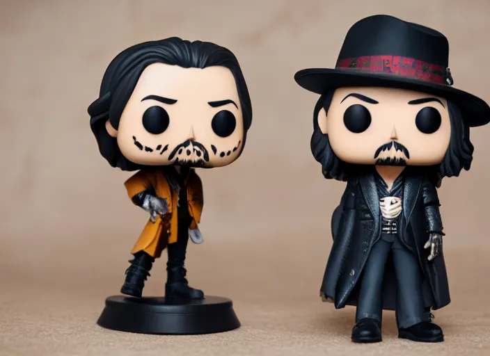 Image similar to product still of Johnny Depp funko pop with box, 85mm f1.8