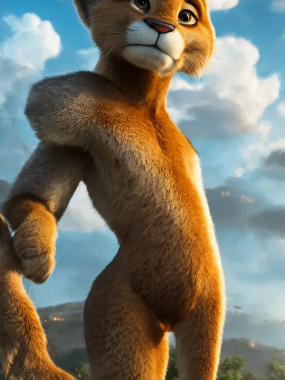Prompt: a film still from the movie zootopia main character portrait anthro anthropomorphic mountain lion head animal person fursona wearing gym shorts at the gym pixar disney dreamworks animation sharp rendered in unreal engine 5 octane key art by greg rutkowski bloom dramatic lighting modeling expert masterpiece render