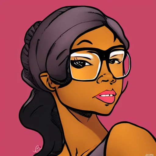 Image similar to nerdy black girl comic book style,