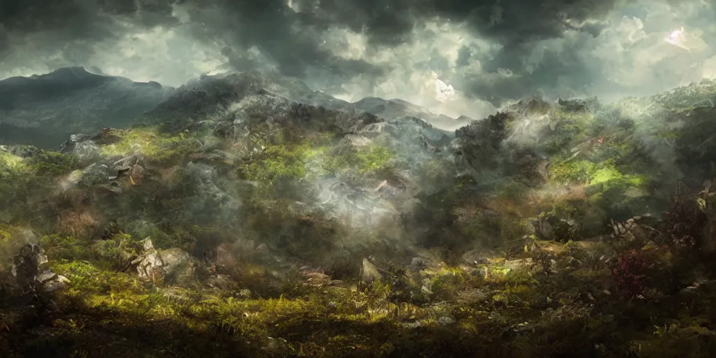 Image similar to appalachian mountain landscape, concept art by andreas franke