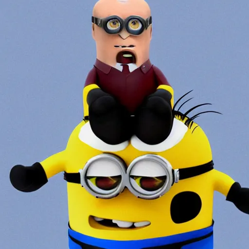 Image similar to vladimir putin holding and eating a minion, highly detailed