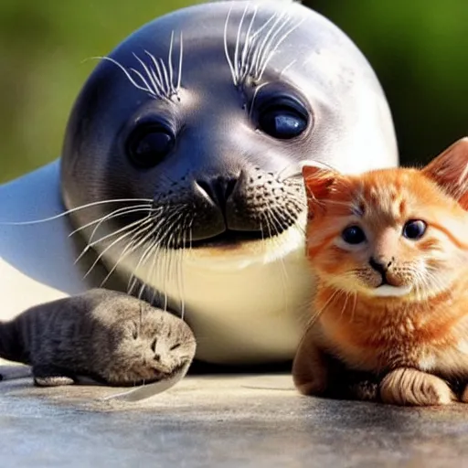 Prompt: a seal with a kitten