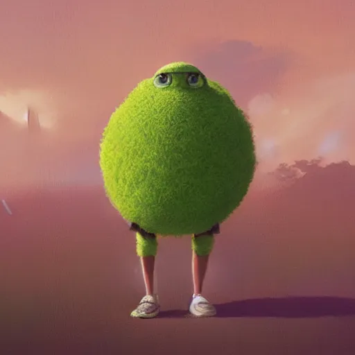 Image similar to highly detailed vfx portrait of a character of a tennis ball monster stephen bliss, chalk, unrealengine, greg rutkowski, loish, rhads, beeple, chalk, makoto shinkai and lois van baarle, ilya kuvshinov, rossdraws, tom bagshaw, basil gogos