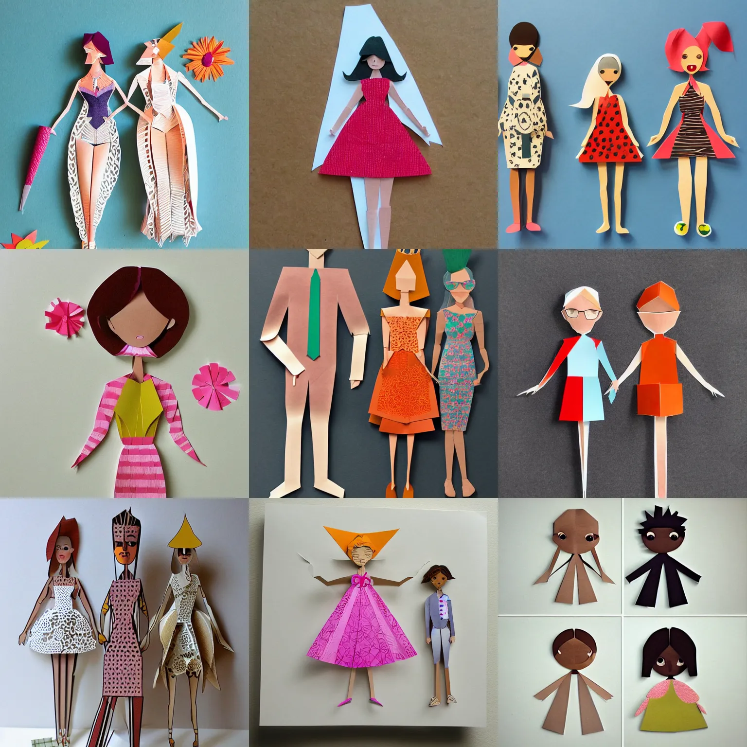 Prompt: paper art dolls