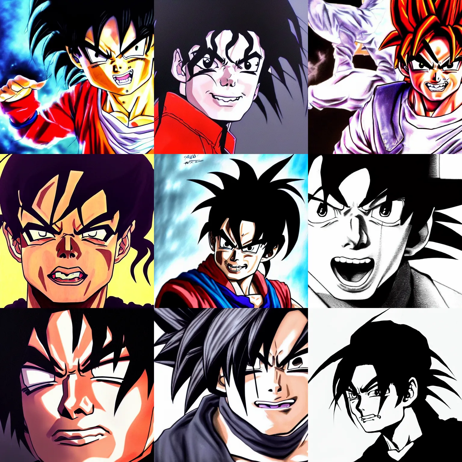 Prompt: michael jackson!!! head close up concept art as a dragon ball character, beautiful landscape, 4 k anime character anime concept art ink by akira toriyama, artstation