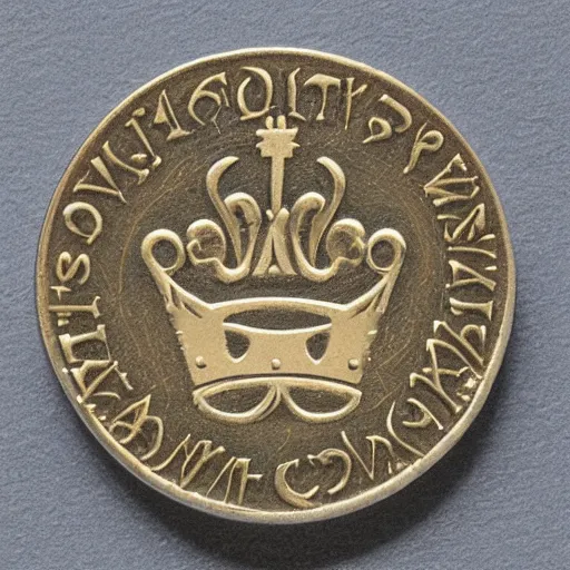 Prompt: single coin, ui, 2 d, mark of a crown in the centre