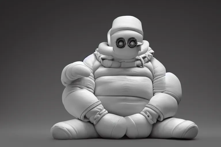 Prompt: a porcelain model of the Michelin Man Bibendum, sculpture, photograph, studio lighting, product photography, advertising photography, pottery, figurine, octane render