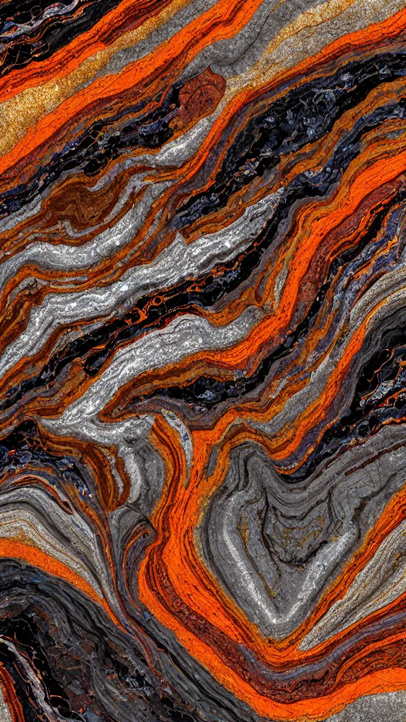 Prompt: vivid color, alien sedimentary schematic, organic swirling igneous rock, marbled veins, architectural drawing with layers of strata, ochre, sienna, black, gray, olive, mineral grains, dramatic lighting, rock texture, flowing crystal, sand by James jean, geology, octane render in the style of Luis García Mozos