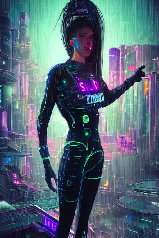 Prompt: portrait futuristic hi-energy cyberpunk young Guardian female, in futuristic heavily raindrop tokyo rooftop cyberpunk night, ssci-fi, fantasy, intricate, very very beautiful, elegant, neon light, highly detailed, digital painting, concept art, human anatomy, soft light, hdri, smooth, sharp focus, illustration, art by tian zi and alphonse mucha and WLOP and craig mullins