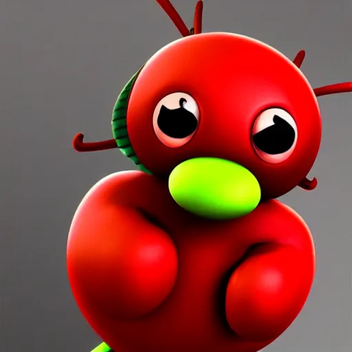 Image similar to red big cute chubby fly, cartoon, game character, soft lighting, higly detailed