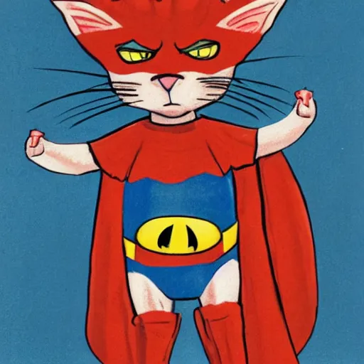 Prompt: catman, cat head, superhero body